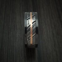 Black Zirconium and Kuro Damascus Steel Band 14K Rose Gold Center Custom Made Ring