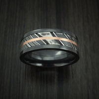 Black Zirconium and Kuro Damascus Steel Band 14K Rose Gold Center Custom Made Ring
