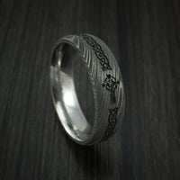 Damascus Steel Celtic Irish Cross Ring Christian Band Carved Ring