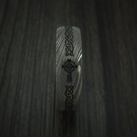 Damascus Steel Celtic Irish Cross Ring Christian Band Carved Ring