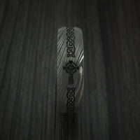 Damascus Steel Celtic Irish Cross Ring Christian Band Carved Ring