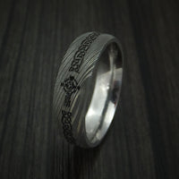 Damascus Steel Celtic Irish Cross Ring Christian Band Carved Ring