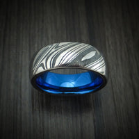 Kuro Damascus Steel Ring With Anodized Titanium Interior Sleeve Custom Made