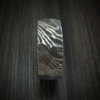 Damascus Steel Hammered Ring with Forged Carbon Fiber Sleeve Custom Made