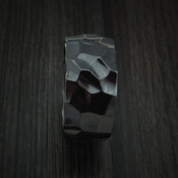 Black Titanium or Black Zirconium Custom Men's Ring with a Polish Rock Hammer Finish