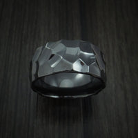 Black Titanium or Black Zirconium Custom Men's Ring with a Polish Rock Hammer Finish