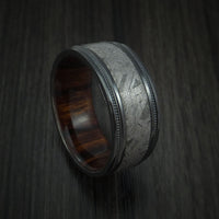 Gibeon Meteorite in Black Titanium Wedding Band with Hardwood Sleeve