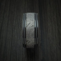 Gibeon Meteorite in Black Titanium Wedding Band with Hardwood Sleeve