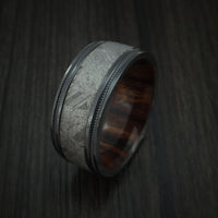 Gibeon Meteorite in Black Titanium Wedding Band with Hardwood Sleeve
