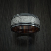 Gibeon Meteorite in Black Titanium Wedding Band with Hardwood Sleeve