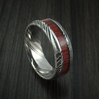 Kuro Damascus Steel Ring with Cocobolo Hardwood Inlay Custom Made Band