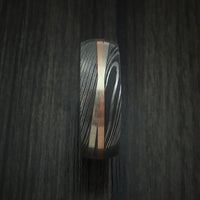 Damascus Steel Ring with Diagonal 14K Rose Gold and White Gold Inlays Wedding Band Custom Made