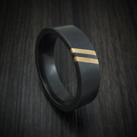 Black Zirconium Ring with Double Angled 14K Gold Inlays Custom Made