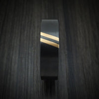 Black Zirconium Ring with Double Angled 14K Gold Inlays Custom Made