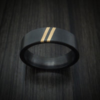 Black Zirconium Ring with Double Angled 14K Gold Inlays Custom Made