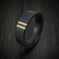Black Zirconium Ring with Double 14K Gold Inlays Custom Made