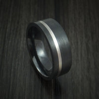 Black Titanium or Black Zirconium Custom Men's Ring with Platinum Inlay