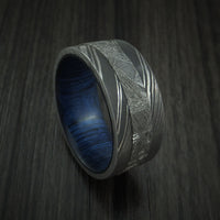 Damascus Steel Ring with Gibeon Meteorite and Hardwood Sleeve Custom Made Band