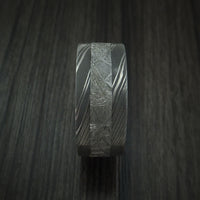 Damascus Steel Ring with Gibeon Meteorite and Hardwood Sleeve Custom Made Band