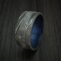 Damascus Steel Ring with Gibeon Meteorite and Hardwood Sleeve Custom Made Band