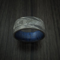 Damascus Steel Ring with Gibeon Meteorite and Hardwood Sleeve Custom Made Band