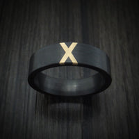 Black Zirconium Ring with X Shaped 14K Gold Inlay Custom Made