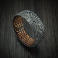 Damascus Steel Ring with Milled Celtic Heart Design and Interior Hardwood Sleeve Custom Made Band