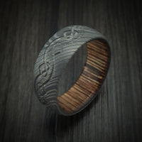 Damascus Steel Ring with Milled Celtic Heart Design and Interior Hardwood Sleeve Custom Made Band