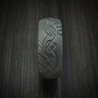 Damascus Steel Ring with Milled Celtic Heart Design and Interior Hardwood Sleeve Custom Made Band
