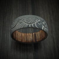 Damascus Steel Ring with Milled Celtic Heart Design and Interior Hardwood Sleeve Custom Made Band