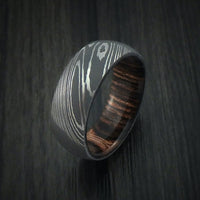Damascus Steel Men's Ring with Hardwood Interior Sleeve Custom Made