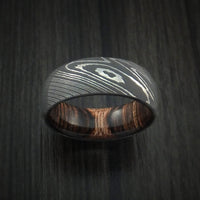 Damascus Steel Men's Ring with Hardwood Interior Sleeve Custom Made