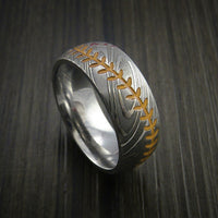 Damascus Steel Baseball Ring with Polish Finish
