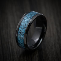 Black Tungsten Men's Ring with Blue Silk Inlay