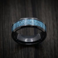 Black Tungsten Men's Ring with Blue Silk Inlay