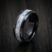 Black Tungsten Men's Ring with White Marble Inlay
