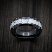 Black Tungsten Men's Ring with White Marble Inlay