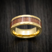 Golden Tungsten Men's Ring with Hawaiian Koa Wood Inlay