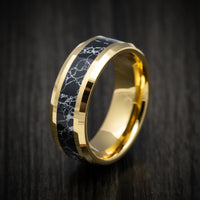 Golden Tungsten Men's Ring with Black Turquoise Inlay