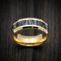 Golden Tungsten Men's Ring with Black Turquoise Inlay