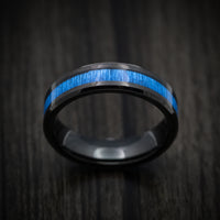 Black Tungsten Men's Ring with Blue Bamboo Inlay