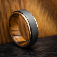 Black Zirconium Men's Ring with 14K Gold Edges and Wood Sleeve Custom Made