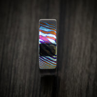 Kuro-Ti Heat-Treated Titanium Damascus Men's Ring with 14K Gold Sleeve Custom Made Band