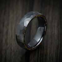Black Zirconium and 24K Raw Gold Nugget Men's Ring Custom Made Band