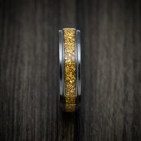 Black Titanium or Black Zirconium Custom Men's Ring with 24K Raw Gold Nugget Inlay and a Camo Sleeve