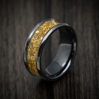 Black Titanium or Black Zirconium Custom Men's Ring with 24K Raw Gold Nugget