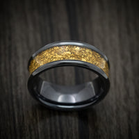 Black Titanium or Black Zirconium Custom Men's Ring with 24K Raw Gold Nugget