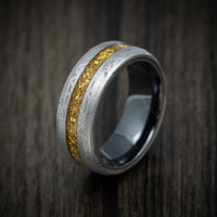 Gibeon Meteorite and Black Zirconium Men's Ring with 24K Raw Gold Nugget Inlay Custom Made Band