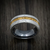 Gibeon Meteorite and Black Zirconium Men's Ring with 24K Raw Gold Nugget Inlay Custom Made Band