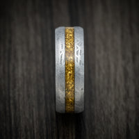 Gibeon Meteorite and Black Zirconium Men's Ring with 24K Raw Gold Nugget Inlay Custom Made Band